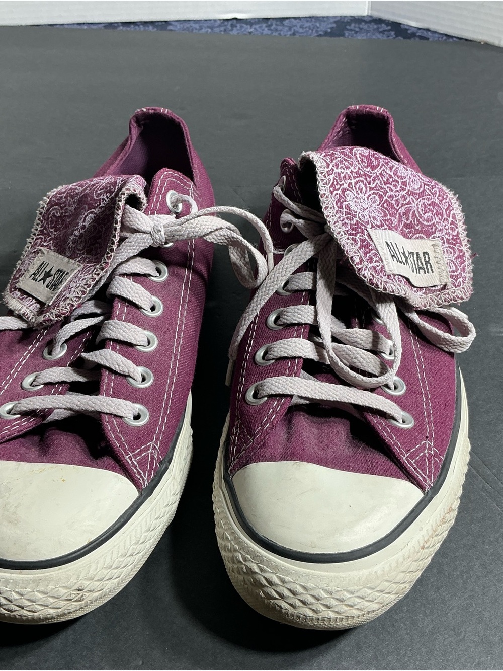 Converse Plum Low-Top Canvas Sneakers with Patterned Tongue